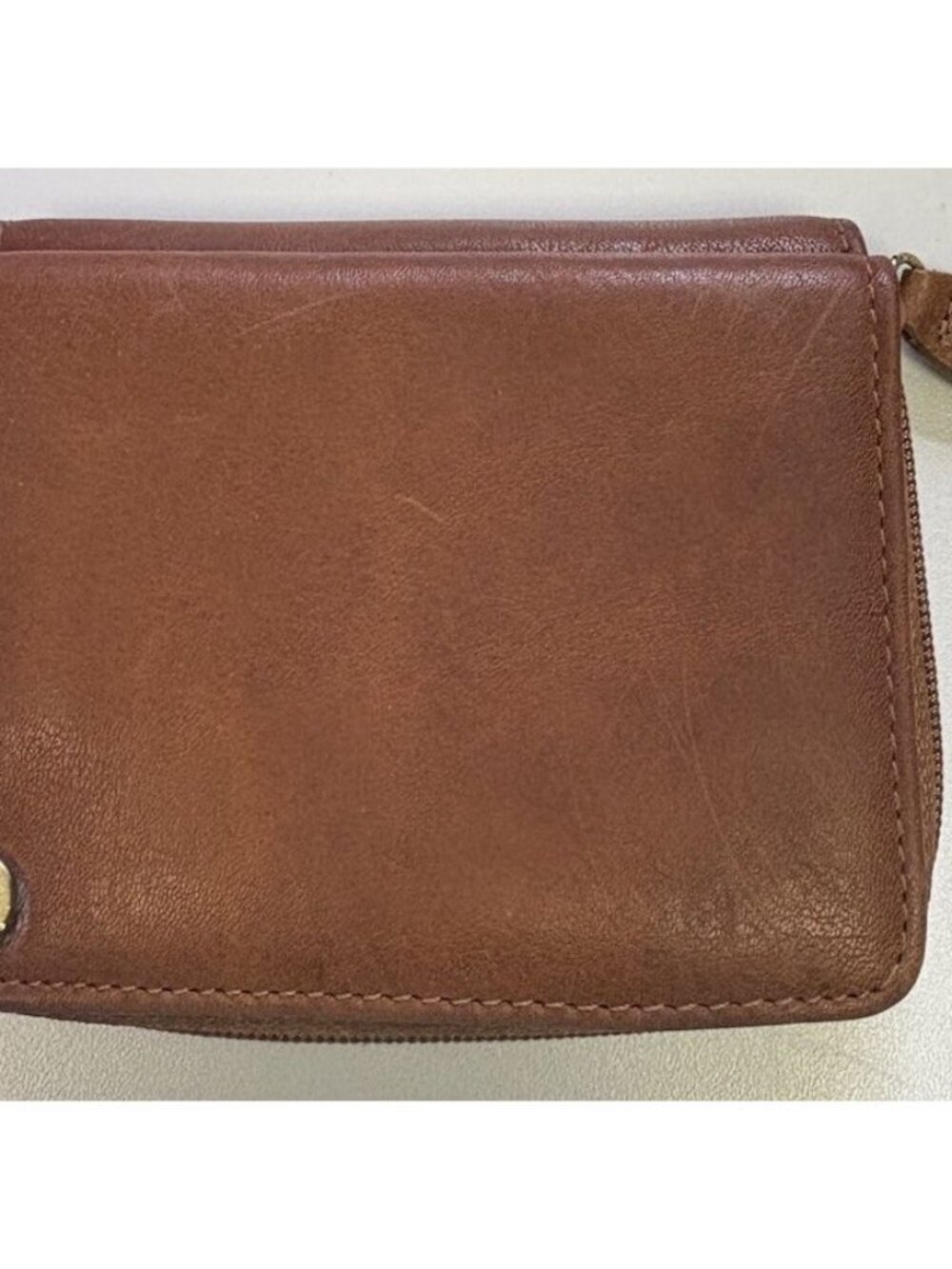 Rolfs Ladies Tan Bi-fold Card Wallet Leather Zipper Brass